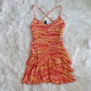 Wild Fable Orange & Gold Tropical Ruched Printed Mini Dress Size Small